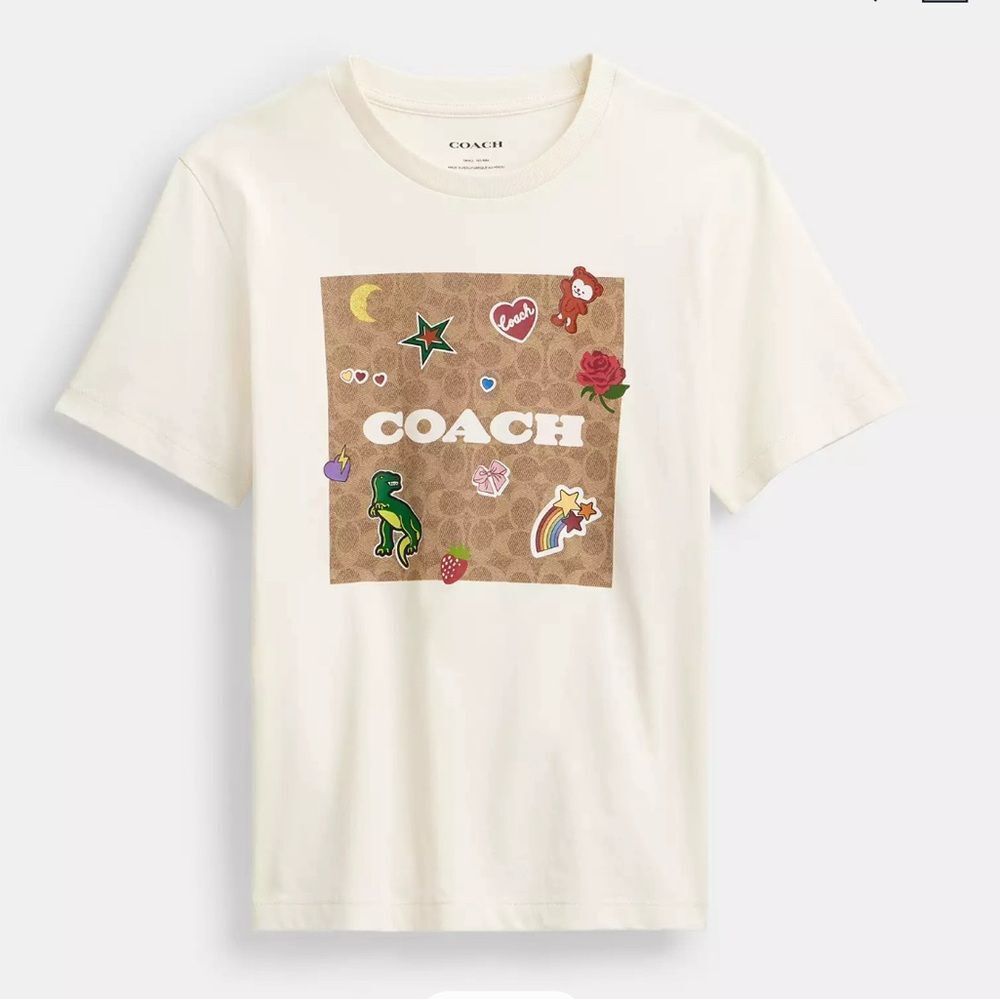 NWT Coach Signature Square T Shirt With Sticker Patches size S